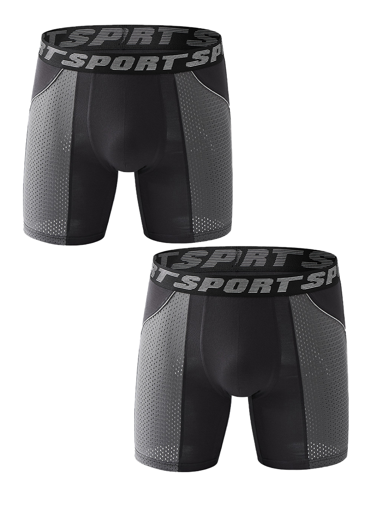 2 Pack Men's Sports Anti-friction Mesh Boxer Briefs