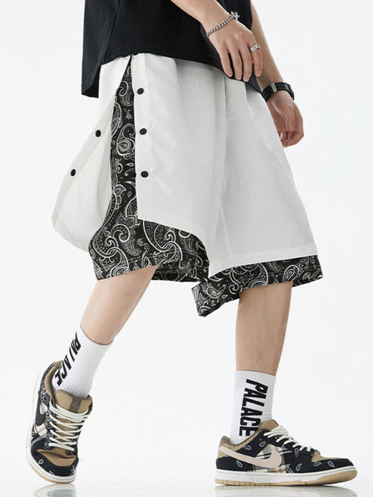 Mens Pattern Patchwork Elastic Active Athletic Shorts