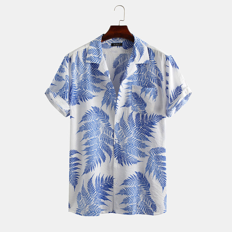 Mens 100% Cotton Leaf Printed Short Sleeve Shirts