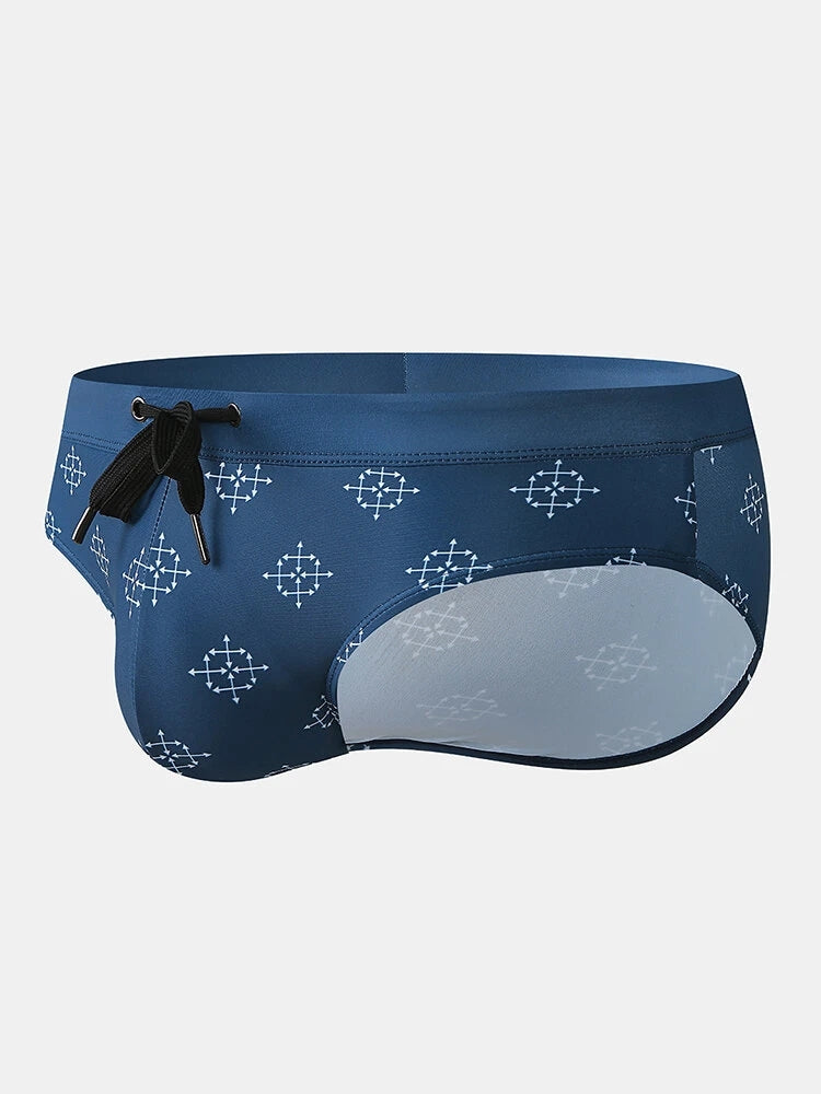 Men Geometry Drawstring Bikini Swim Briefs