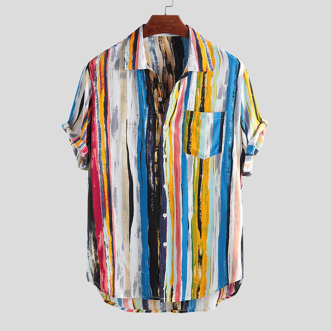 Mens Casual Chest Pocket Loose Short Sleeve Shirts
