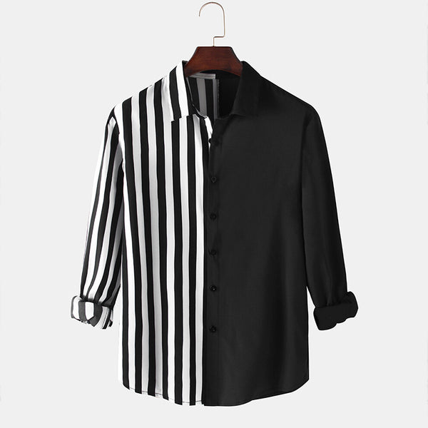 Men Patchwork Stripe Contrast Color Casual Shirt