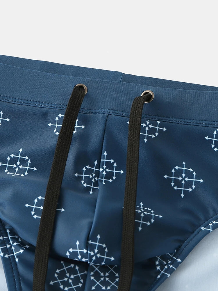 Men Geometry Drawstring Bikini Swim Briefs