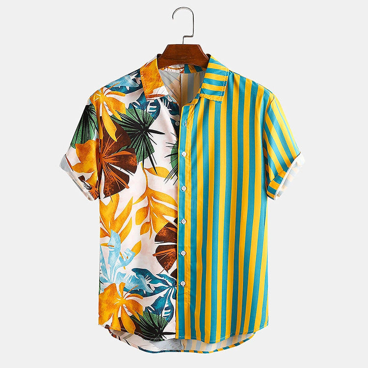 Men Plant & Leaf Striped Patchwork Holiday Shirt