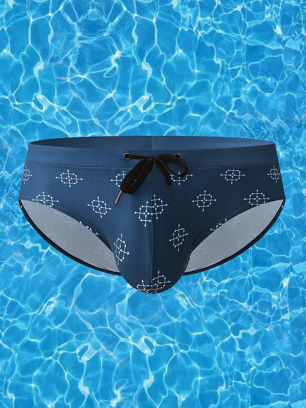 Men Geometry Drawstring Bikini Swim Briefs