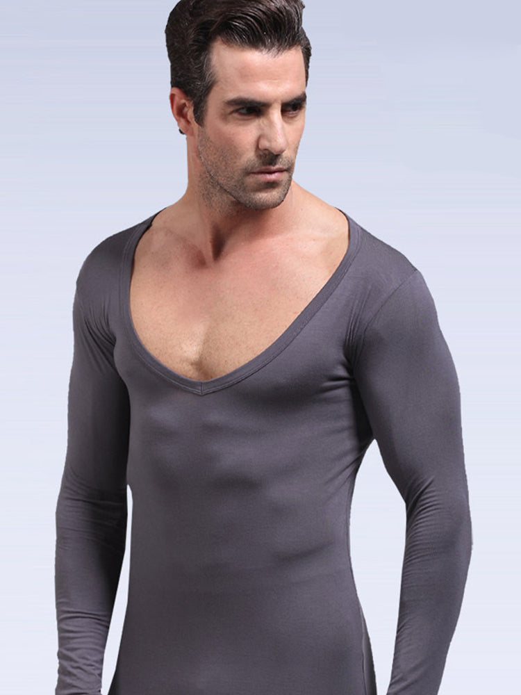 Mens Ultra Soft Low Cut V-Neck Thermal Shirt