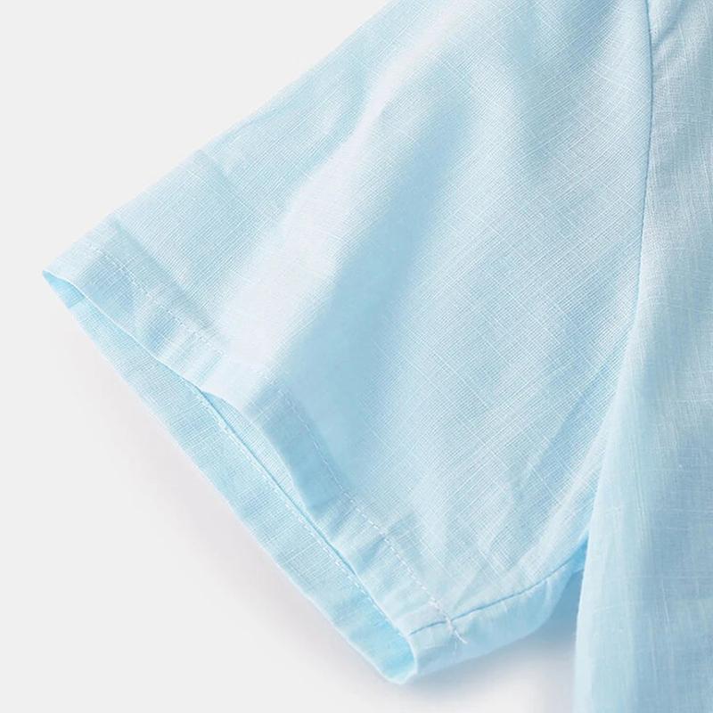 Mens Breathable Stand Collar Short Sleeve Solid Shirts