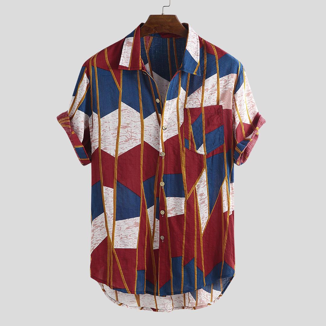 Mens Casual Chest Pocket Loose Short Sleeve Shirts