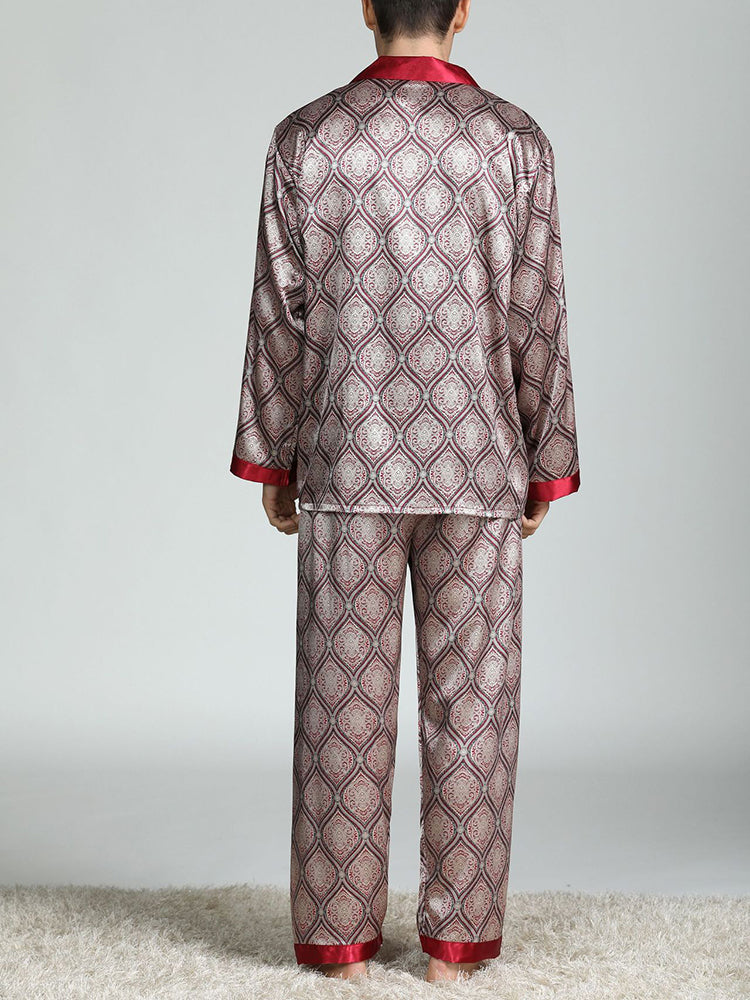 Men's Print Sleepwear Silk Satin Pajamas Set