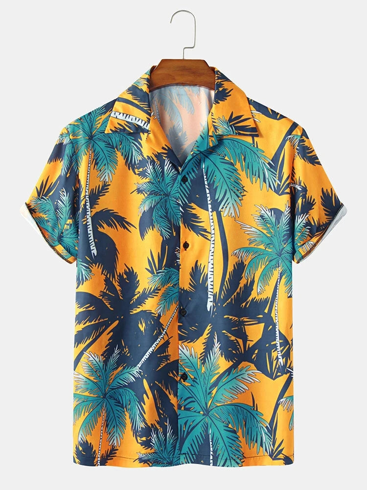 Mens Coconut Tree Print Hawaii Holiday Shirts