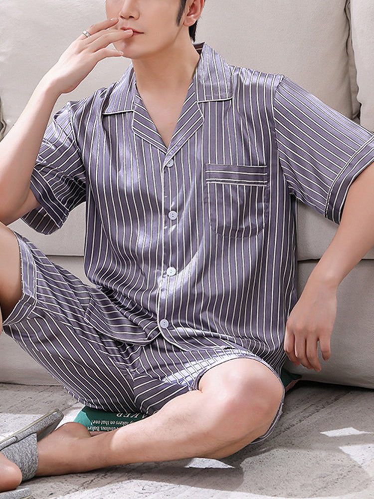 Men's Striped Satin Cool Pajamas Set