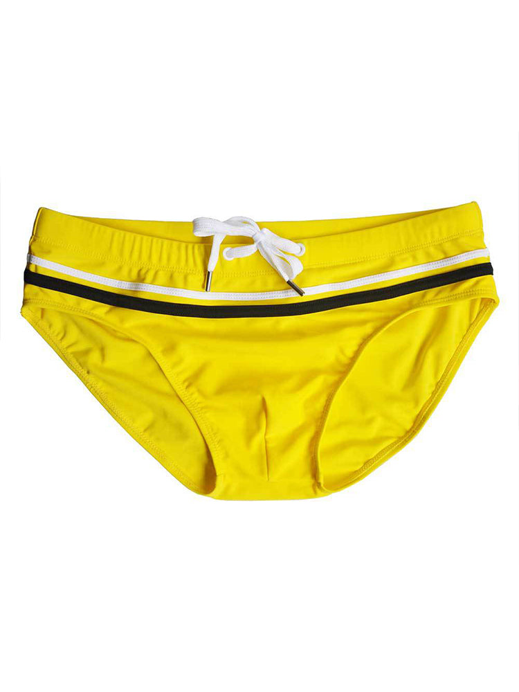 Sports Men's Striped Drawstring Swim Briefs
