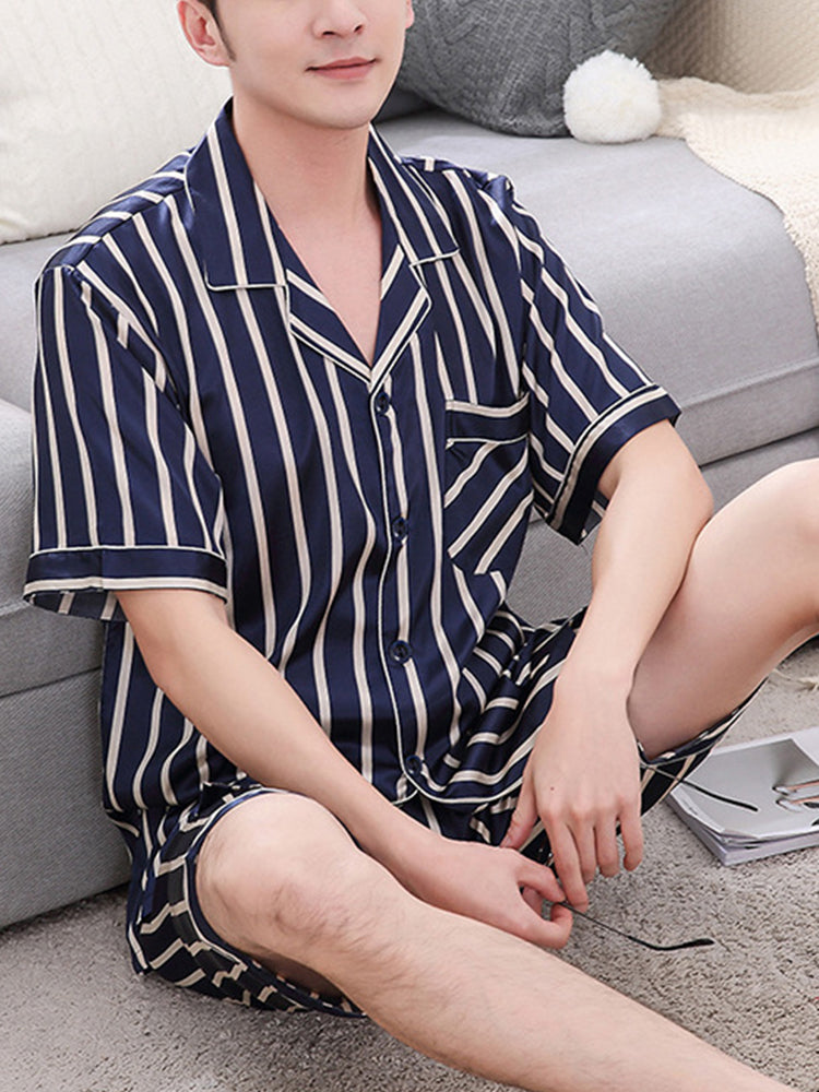 Men's Striped Satin Cool Pajamas Set