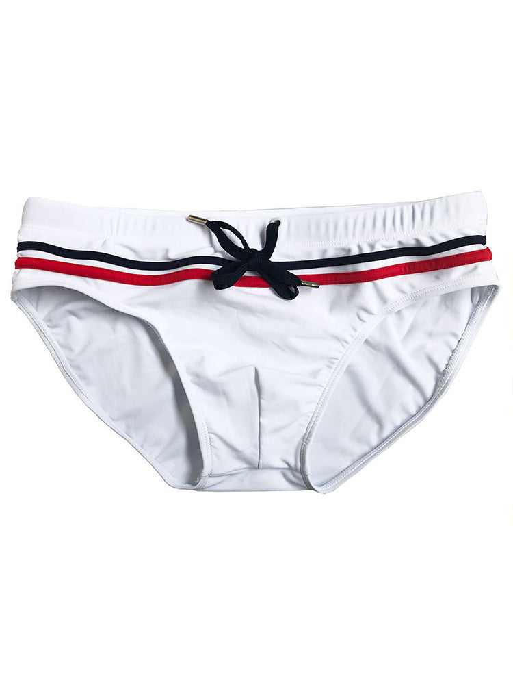 Sports Men's Striped Drawstring Swim Briefs