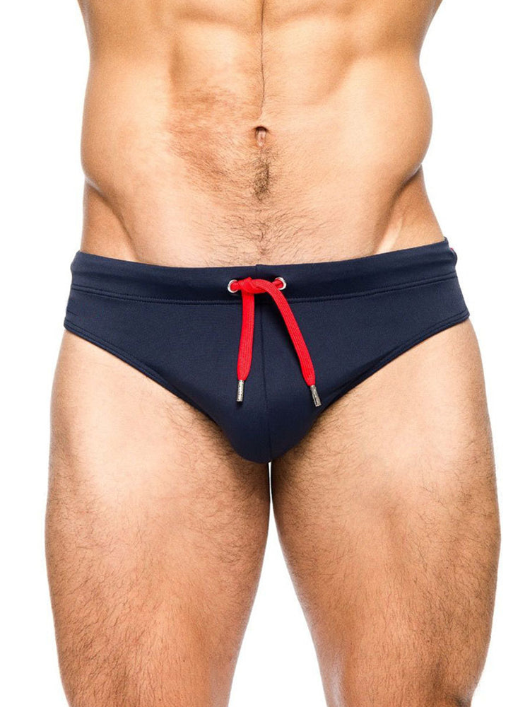 Men's Solid Swimming Briefs Drawstring Bikini