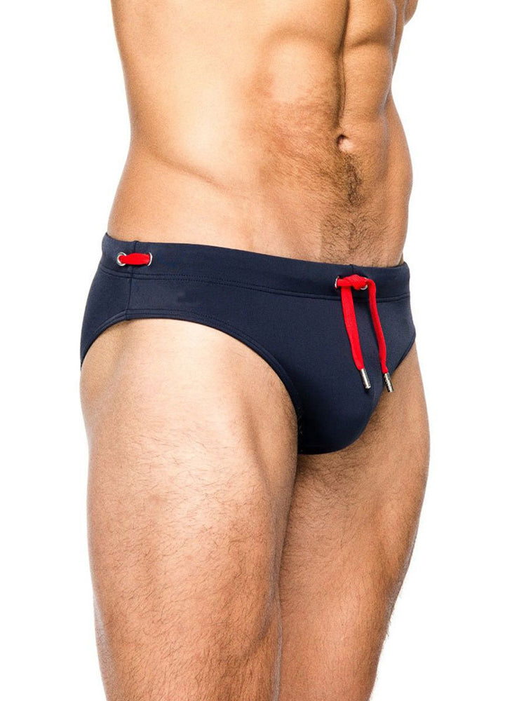 Men's Solid Swimming Briefs Drawstring Bikini
