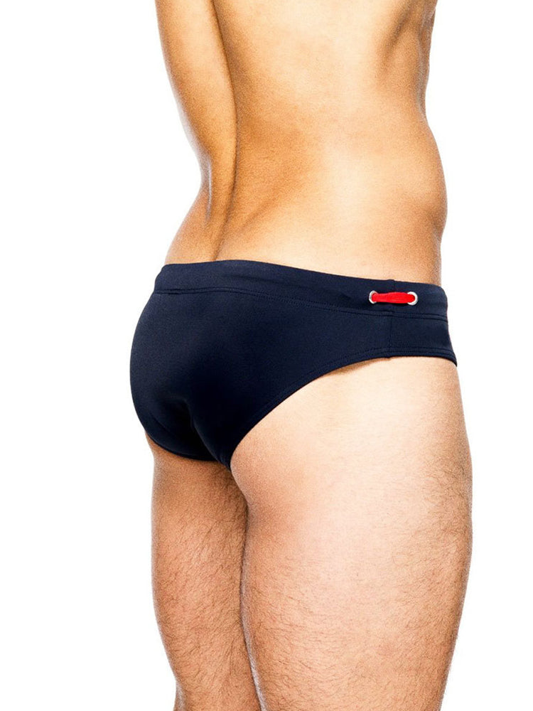 Men's Solid Swimming Briefs Drawstring Bikini