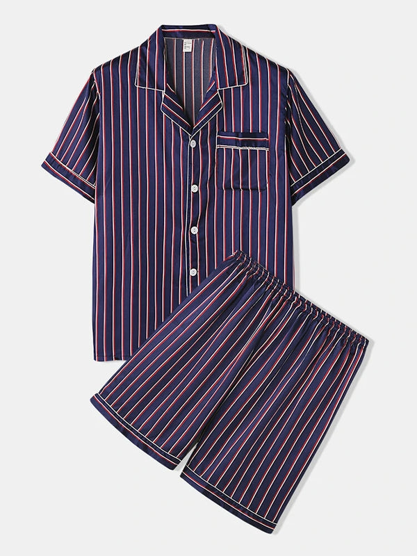 Men's Striped Satin Cool Pajamas Set