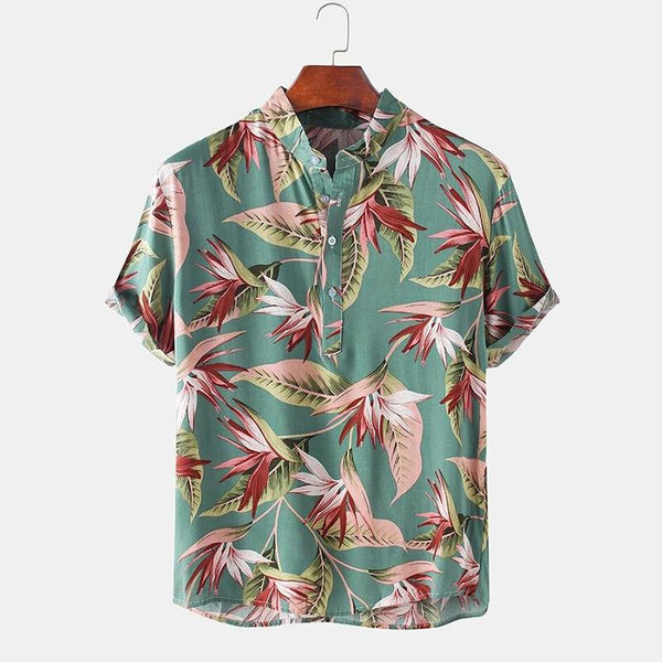 Mens Oil Print Leaf Classical Short Sleeve Shirts