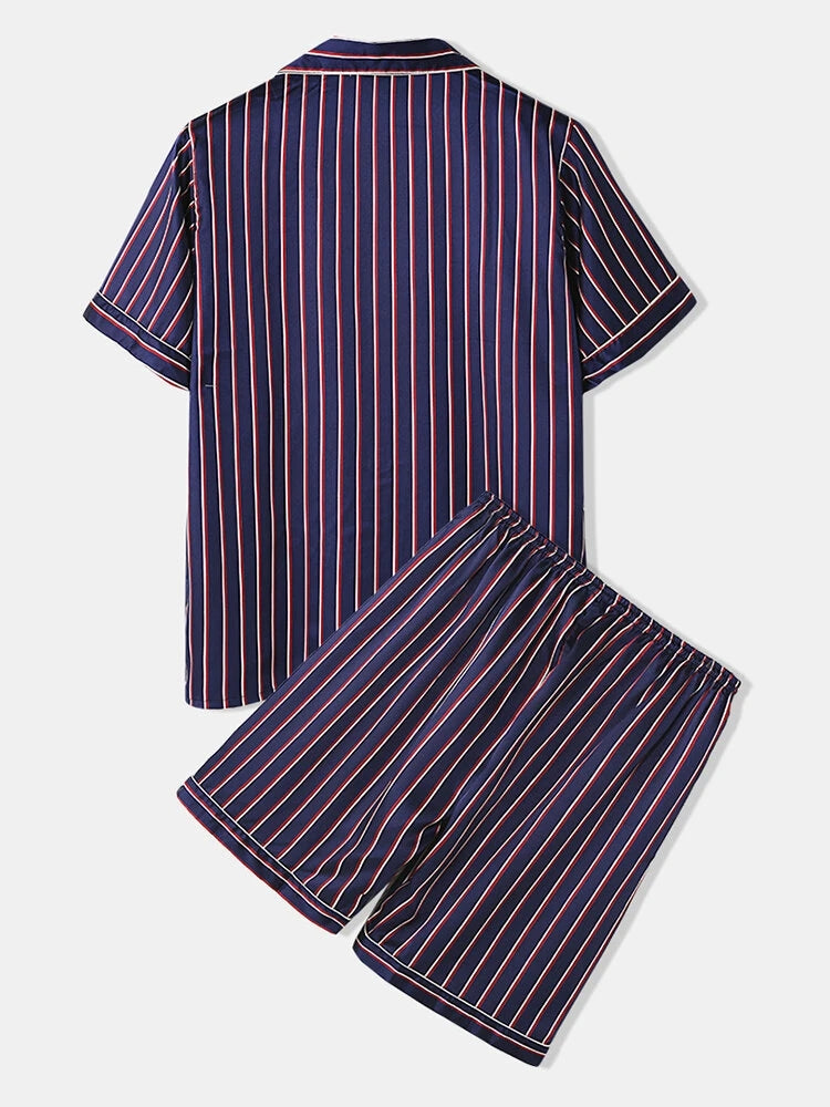Men's Striped Satin Cool Pajamas Set