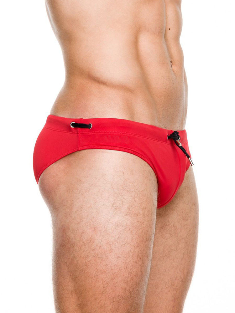 Men's Solid Swimming Briefs Drawstring Bikini