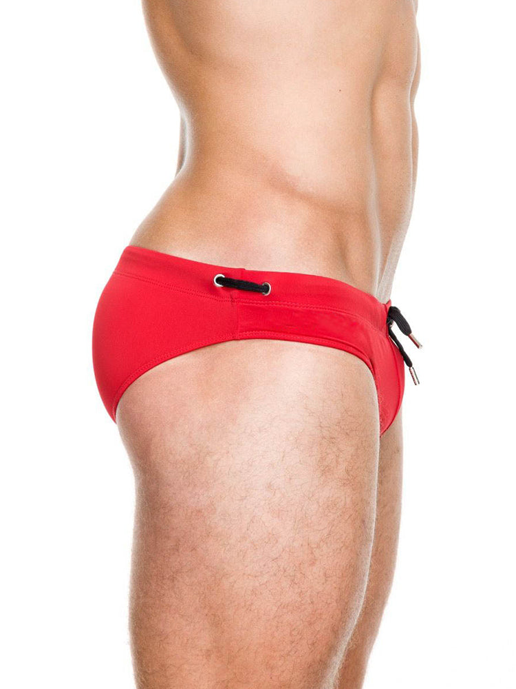 Men's Solid Swimming Briefs Drawstring Bikini