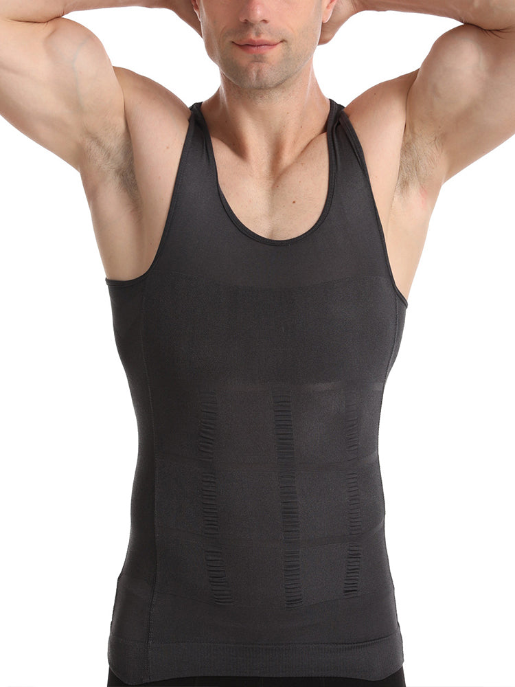 Mens Waist Body Shaper Vest T-Shirt Tank Tops