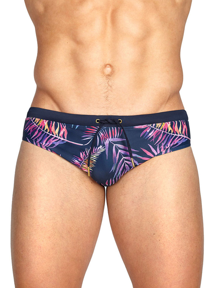 Gradient Leaf Print Men's Swimsuit Briefs