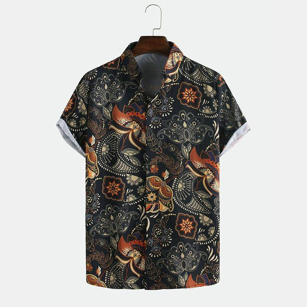 Mens Ethnic Style Flower Printed Breathable Shirts