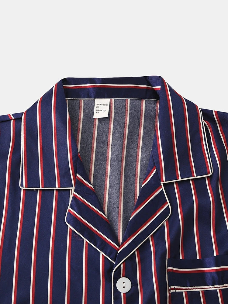 Men's Striped Satin Cool Pajamas Set