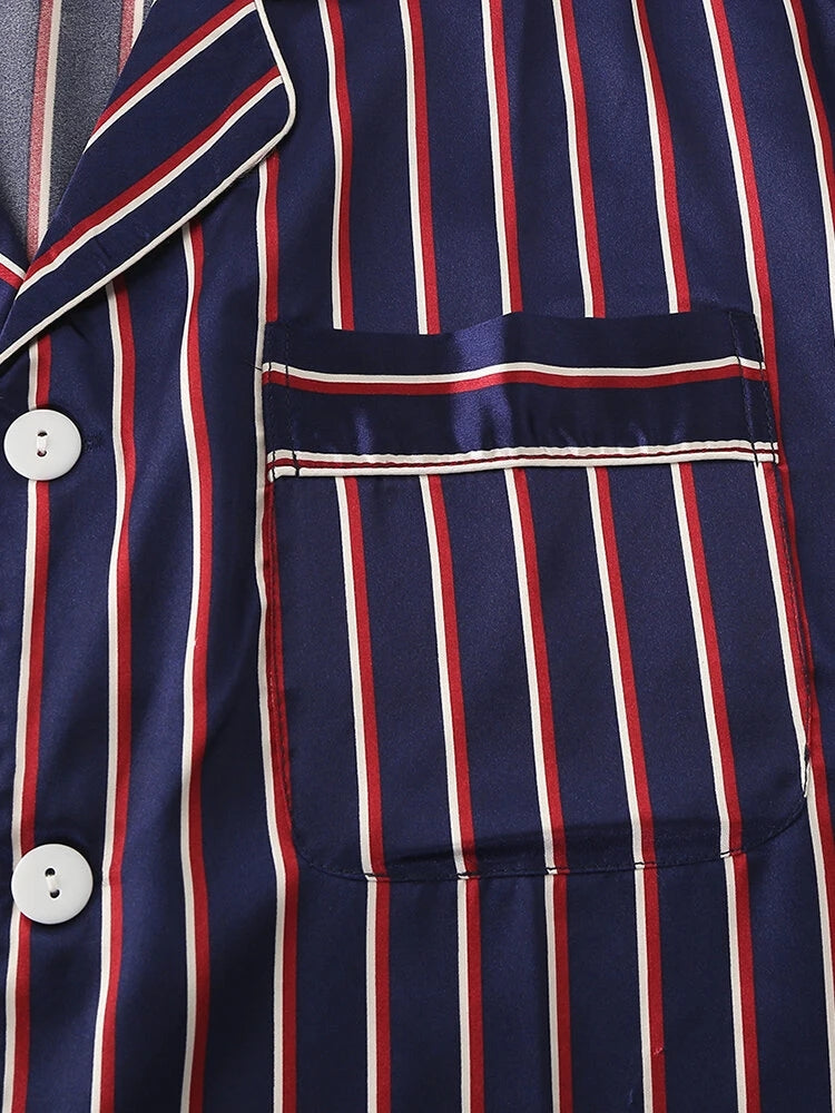 Men's Striped Satin Cool Pajamas Set