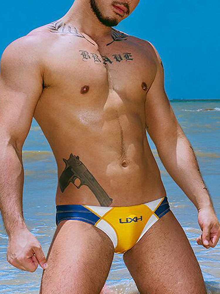 Men's Contrast Color Retro Mesh Bikini Briefs