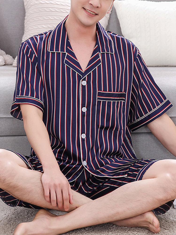 Men's Striped Satin Cool Pajamas Set