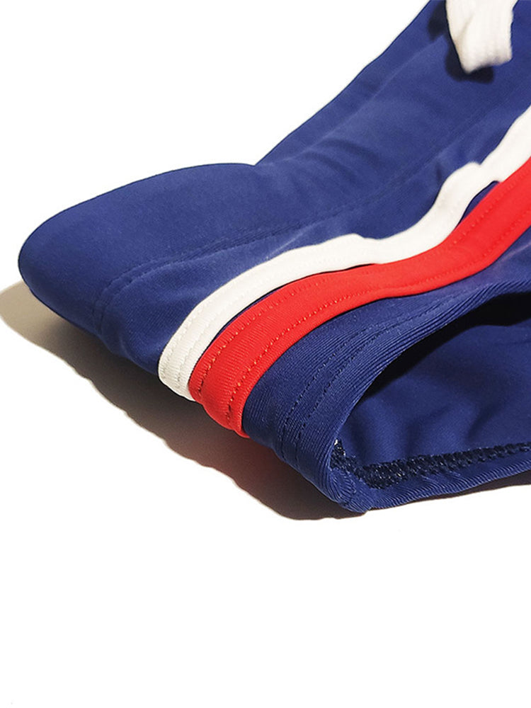 Sports Men's Striped Drawstring Swim Briefs