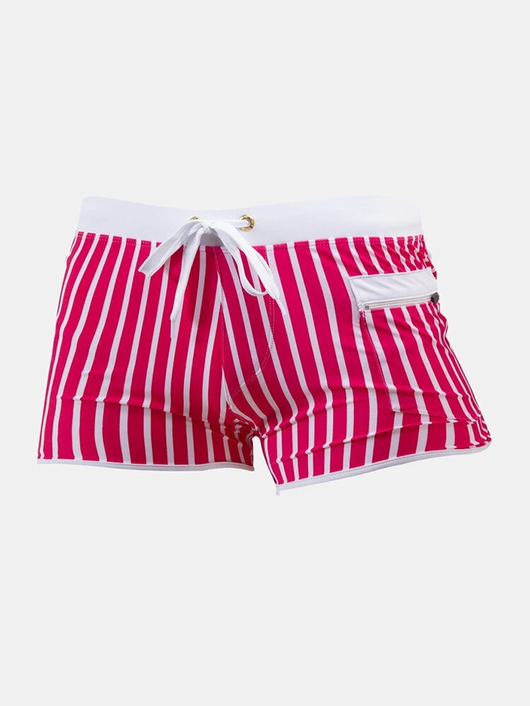 Mens Striped Quick Dry Lining Swim Trunks