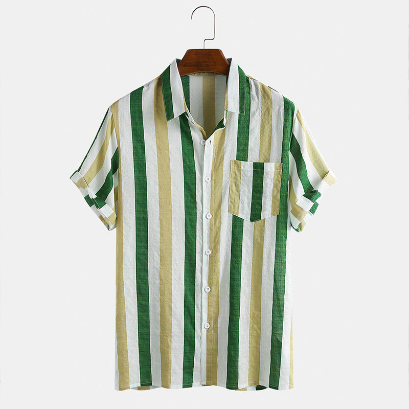 Mens Thin & Breathable Cotton Colorful Stripe Holiday Shirt