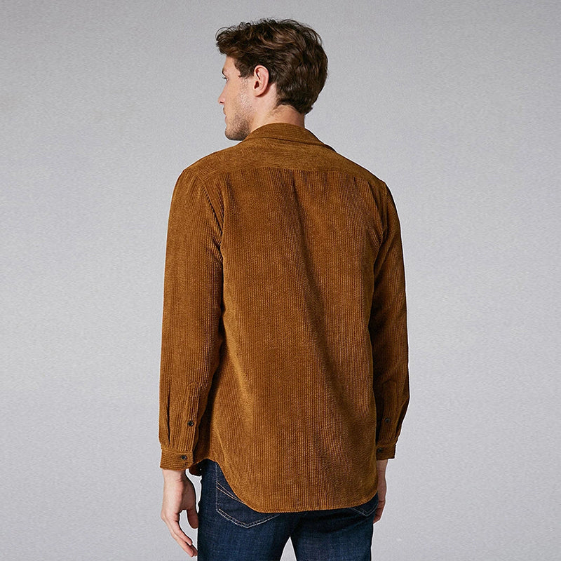 Mens Plain Style Corduroy Casual Long Sleeve Shirts