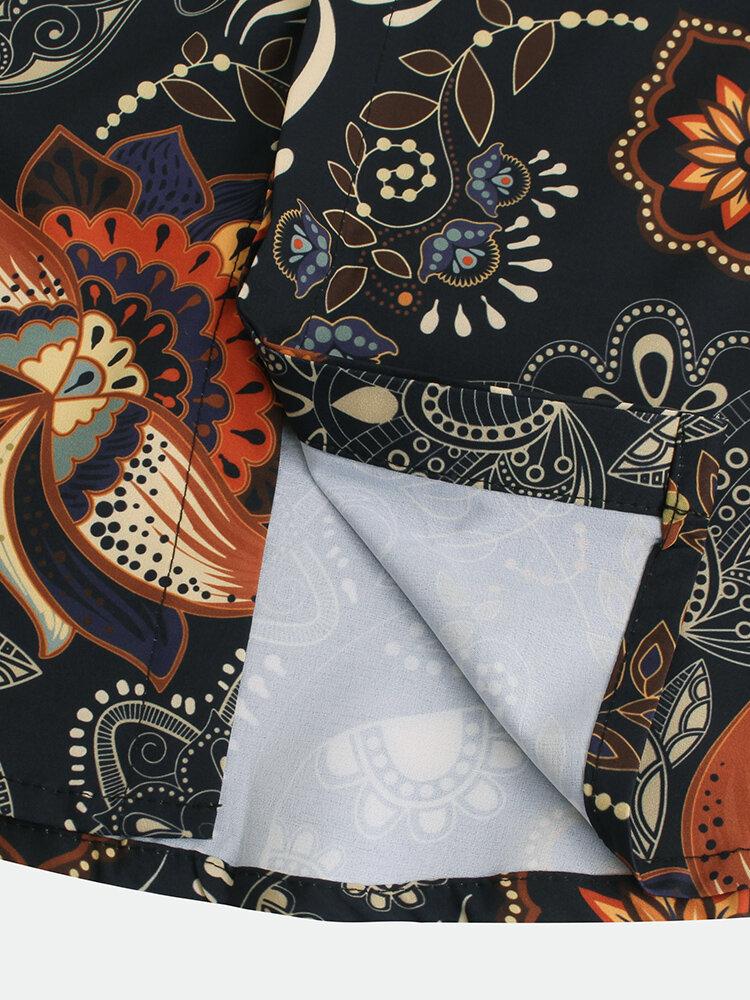 Mens Ethnic Style Flower Printed Breathable Shirts