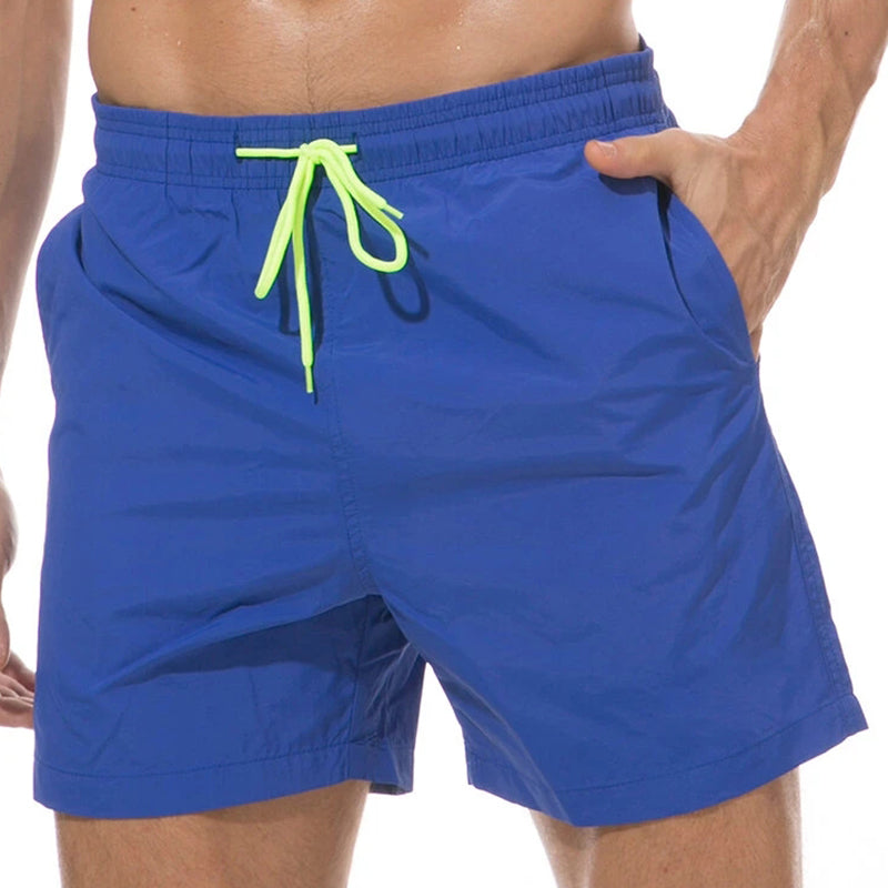 Men Shinny Plain Waterproof Swim Trunks