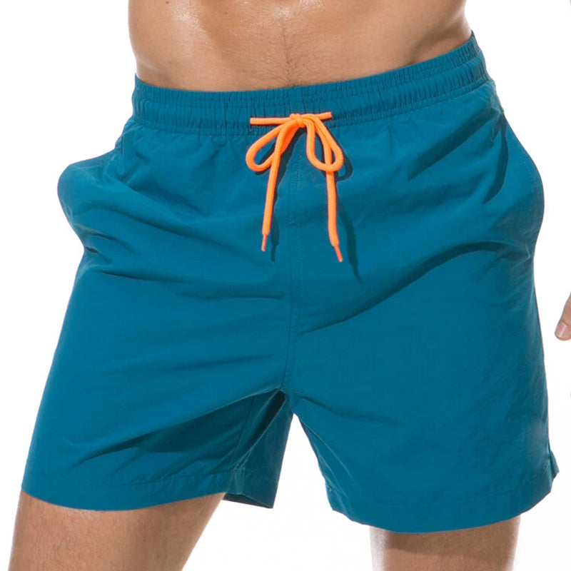 Men Shinny Plain Waterproof Swim Trunks