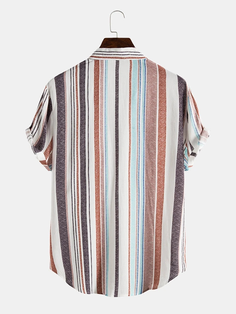 Mens Stripe Print Short Sleeve Classic Button Shirts