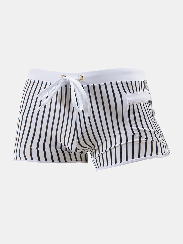 Mens Striped Quick Dry Lining Swim Trunks