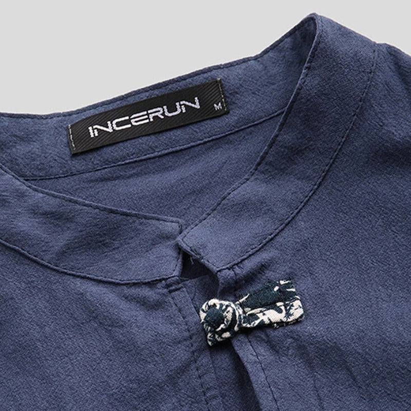 Mens Ethnic Chinese Style Solid Color Long Sleeve Shirts
