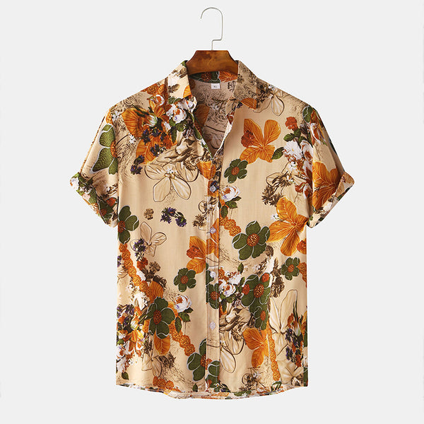 Mens Vintage Floral Oil Printting Short Sleeve Shirts