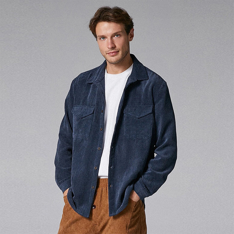 Mens Corduroy Turn Down Collar Long Sleeve Shirts