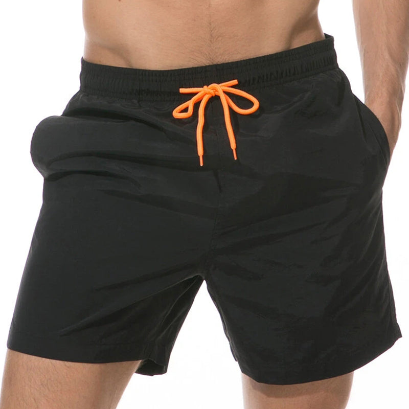 Men Shinny Plain Waterproof Swim Trunks