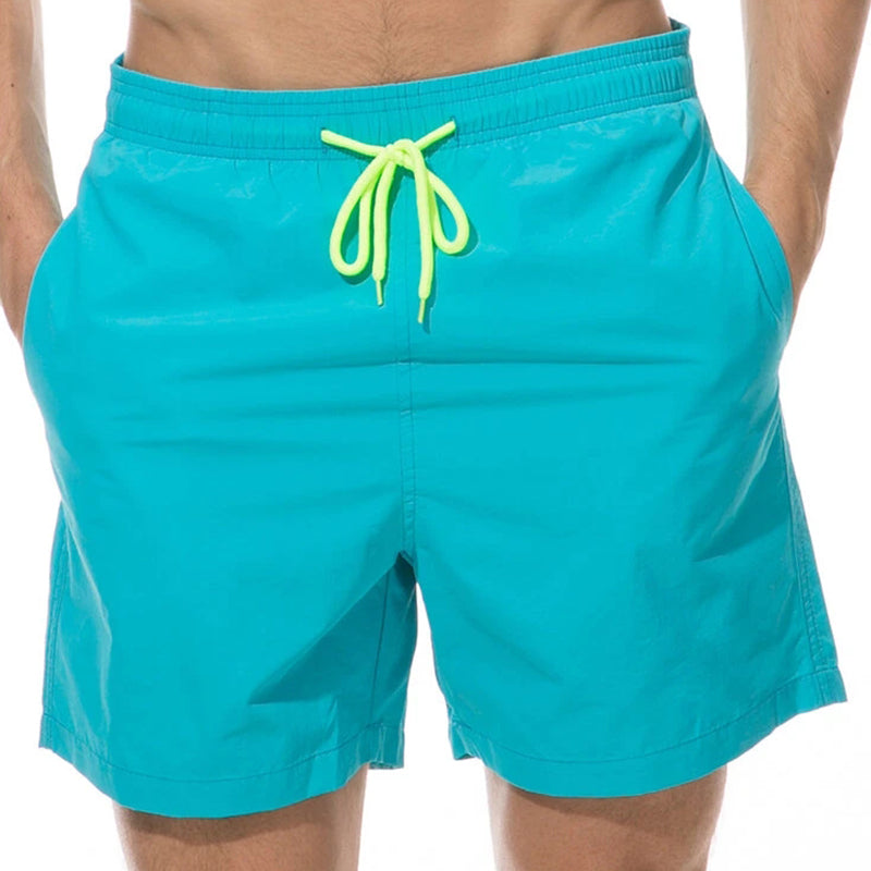Men Shinny Plain Waterproof Swim Trunks