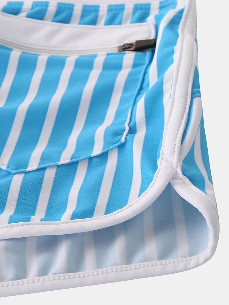 Mens Striped Quick Dry Lining Swim Trunks