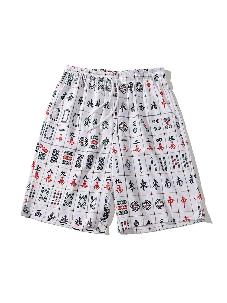 Men's Holiday Printing Elastic Waist Loose Beach Shorts