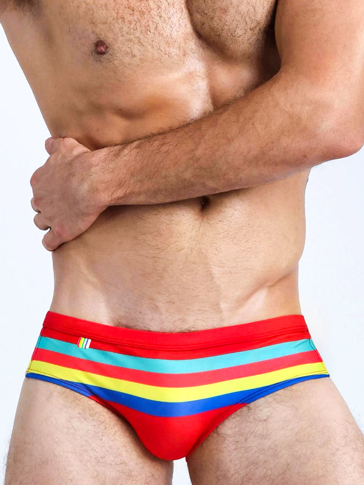 Mens Quick-drying Stripes Swim Briefs